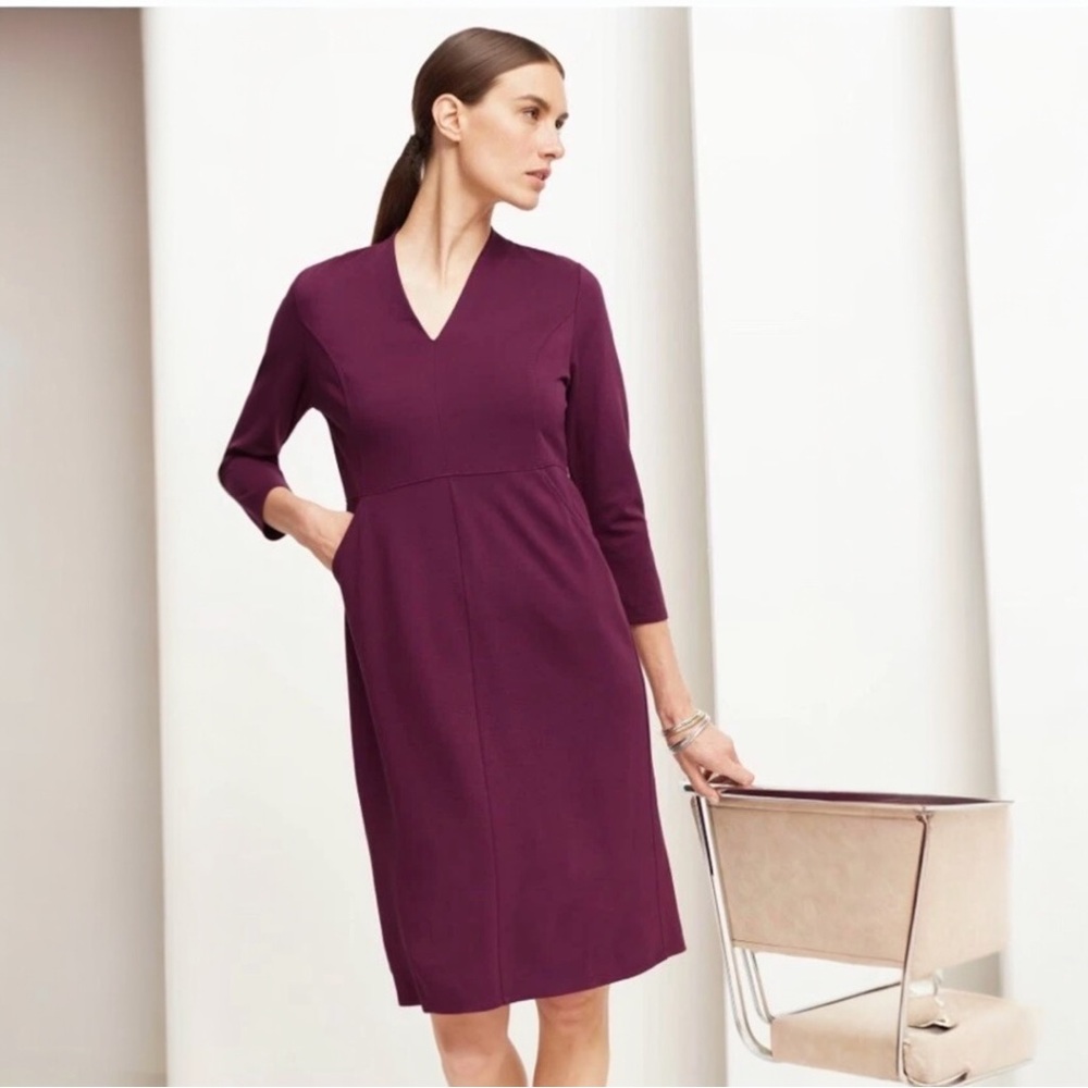 J. Jill Wearever Dress Double-Face Jersey Sheath V-Neck Soft Knit 3XL Plum